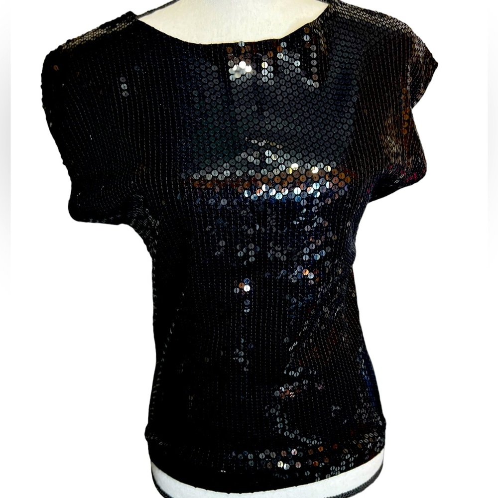 Michael Kors Woman’s Black Formal Holiday Sequenced Top Shirt Sz XS